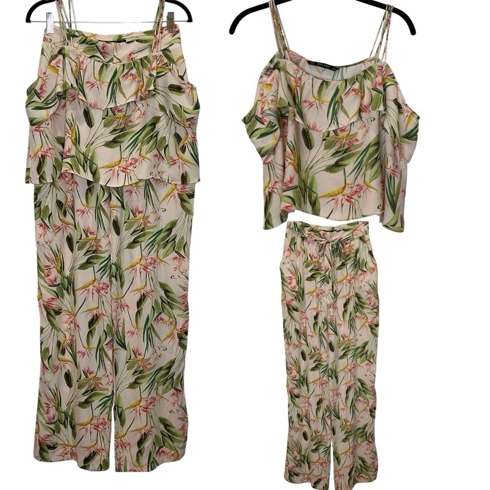Zara Birds of Paradise Tropical Print Matching Set Top & Pants